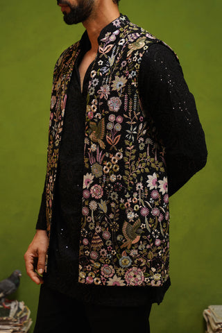 ROOH BLACK SHORT KURTA JACKET SET
