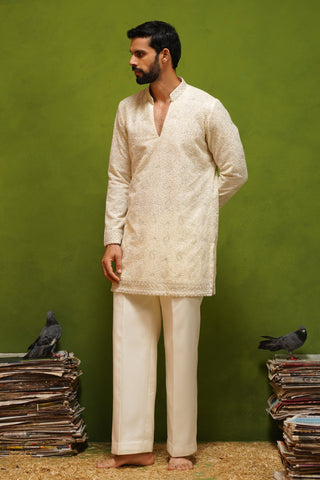 NAQSH IVORY V NECK SHORT KURTA SET