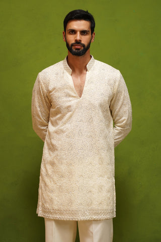 NAQSH IVORY V NECK SHORT KURTA SET