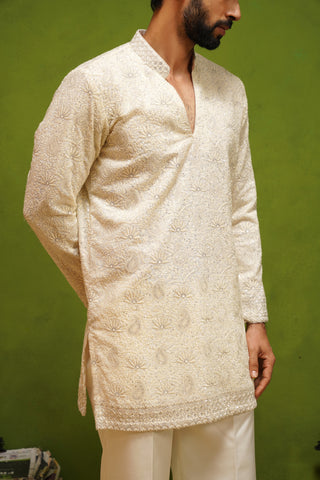 NAQSH IVORY V NECK SHORT KURTA SET