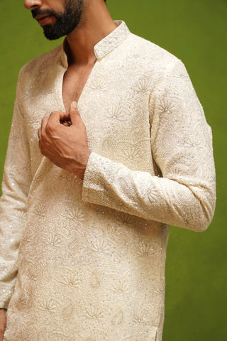 NAQSH IVORY V NECK SHORT KURTA SET