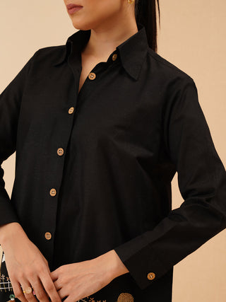 Black Canette Button Down Co-Ord Set