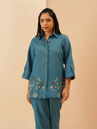 Teal Gallina Button Down Co-Ord Set