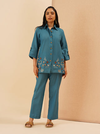 Teal Gallina Button Down Co-Ord Set