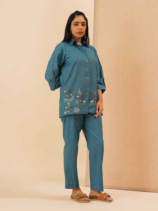 Teal Gallina Button Down Co-Ord Set