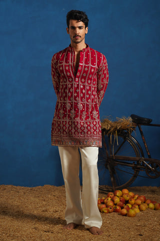 SURKH HOT PINK SHORT KURTA SET