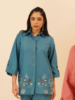 Teal Gallina Button Down Co-Ord Set