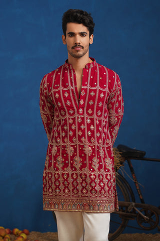 SURKH HOT PINK SHORT KURTA SET