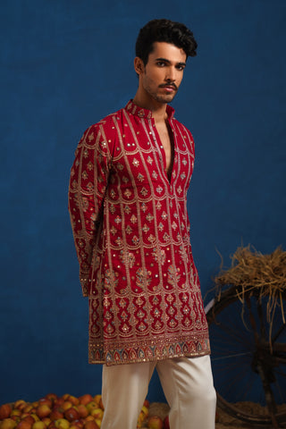 SURKH HOT PINK SHORT KURTA SET