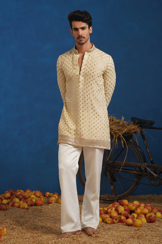 POLKA CREAM SHORT KURTA SET