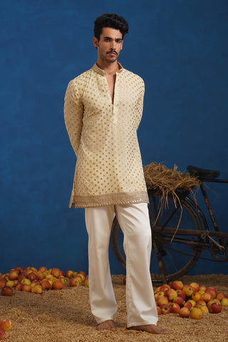 POLKA CREAM SHORT KURTA SET
