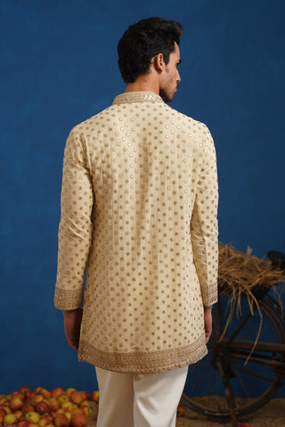 POLKA CREAM SHORT KURTA SET