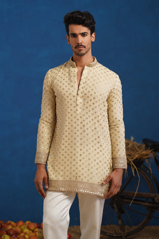 POLKA CREAM SHORT KURTA SET