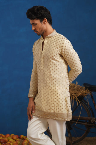 POLKA CREAM SHORT KURTA SET