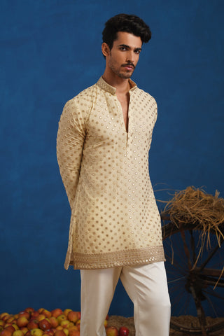 POLKA CREAM SHORT KURTA SET