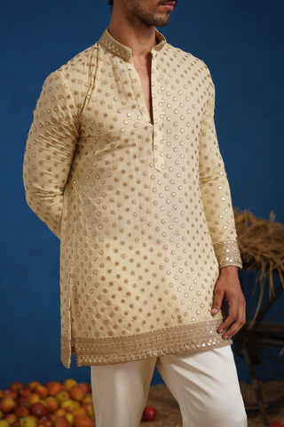 POLKA CREAM SHORT KURTA SET