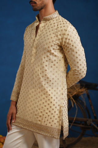 POLKA CREAM SHORT KURTA SET