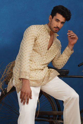 POLKA CREAM SHORT KURTA SET