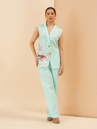 Turquoise Balena Cut Sleeves Co-Ord Set