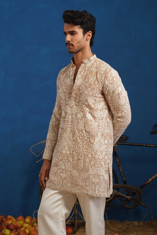 MAYURESH BEIGE SHORT KURTA SET