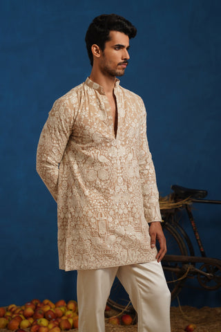 MAYURESH BEIGE SHORT KURTA SET