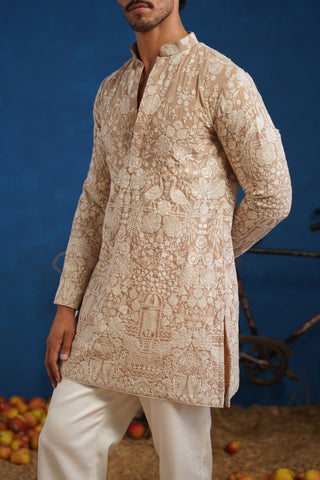 MAYURESH BEIGE SHORT KURTA SET