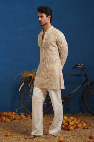 DIVIT CUTDANA BEIGE SHORT KURTA SET