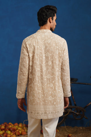 DIVIT CUTDANA BEIGE SHORT KURTA SET