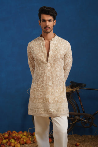 DIVIT CUTDANA BEIGE SHORT KURTA SET