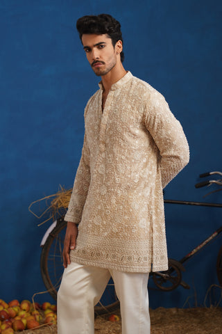DIVIT CUTDANA BEIGE SHORT KURTA SET