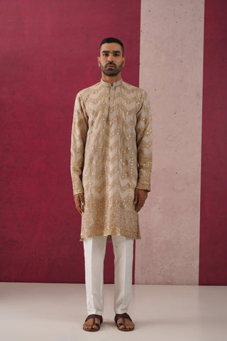 Karan R Sharma in Kian Mehandi Hued Embroidered Kurta Trouser Set
