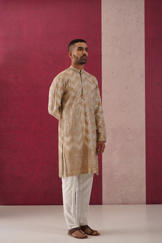 Karan R Sharma in Kian Mehandi Hued Embroidered Kurta Trouser Set