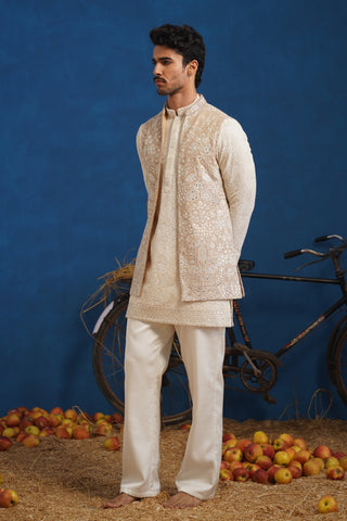 ANVITH MIRROR BEIGE SHORT KURTA JACKET SET