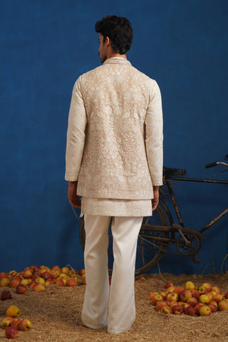 ANVITH MIRROR BEIGE SHORT KURTA JACKET SET