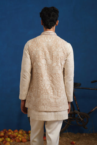 ANVITH MIRROR BEIGE SHORT KURTA JACKET SET