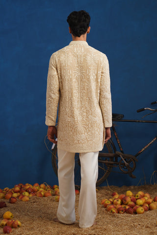 YUVRAJ CUTDANA BEIGE SHORT KURTA SET