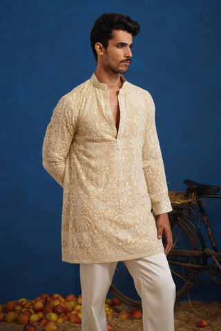 YUVRAJ CUTDANA BEIGE SHORT KURTA SET