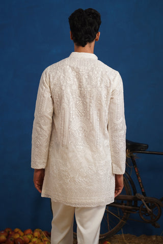 EKLAVYA WHITE ORGANZA SHORT KURTA SET