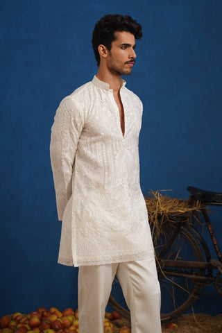 EKLAVYA WHITE ORGANZA SHORT KURTA SET