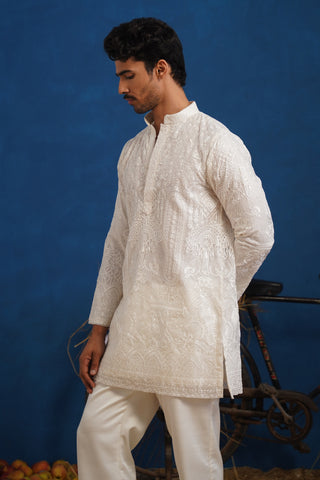 EKLAVYA WHITE ORGANZA SHORT KURTA SET