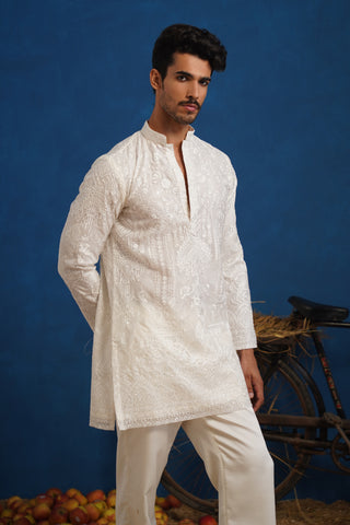 EKLAVYA WHITE ORGANZA SHORT KURTA SET