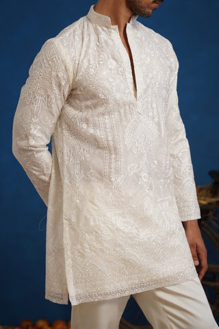 EKLAVYA WHITE ORGANZA SHORT KURTA SET