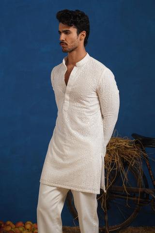 PRAVIN WHITE SHORT KURTA SET