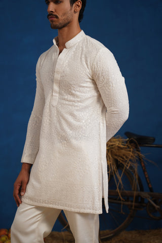 PRAVIN WHITE SHORT KURTA SET