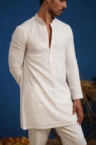 PRAVIN WHITE SHORT KURTA SET