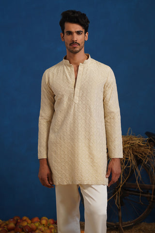 UDAYAN BEIGE SHORT KURTA SET