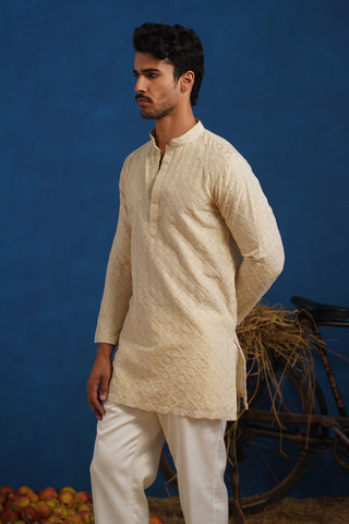 UDAYAN BEIGE SHORT KURTA SET