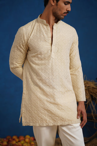 UDAYAN BEIGE SHORT KURTA SET