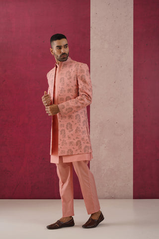 Jahan - Pink Embroidered Open Indowestern
