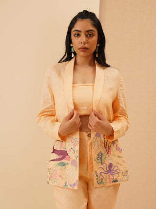 Light Coral Balena Shawl Collar Shrug Co-Ord Set